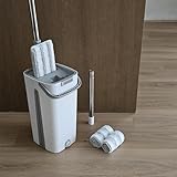 Wischmopp und Eimer Set mit Auswringer Freihändiger Flachmopp mit Nass & Trockentrennung, mit 3 waschbaren Mikrofaser-PadsBodenreinigungssystem für alle Hartböden - Modell B (Wischmopp + 3 Pads)