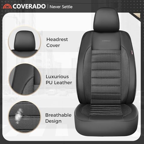 Image of Coverado Car Seat Covers Front Seats Luxury Leather Automotive Mesh 2 Pack Airbag-Compatible Universal Fit Seat Protector Seat Cushion for SUV Sedan Truck Black