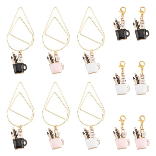 BENECREAT 6Pcs Enamel Cup Charms with Lobster Clasp Alloy Enamel Crochet Stitch Marker Charms Planner Clip for Weaving Knitting Sewing Quilting Necklace Handmade Jewelry