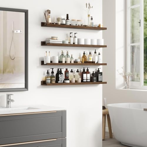 Image of Wooden Wall Mounting Shelves for Decorative Wall Shelf for Books, Decor, and Display - Elegant Space-Saving Design (Walnut Finish, 39 INCH)