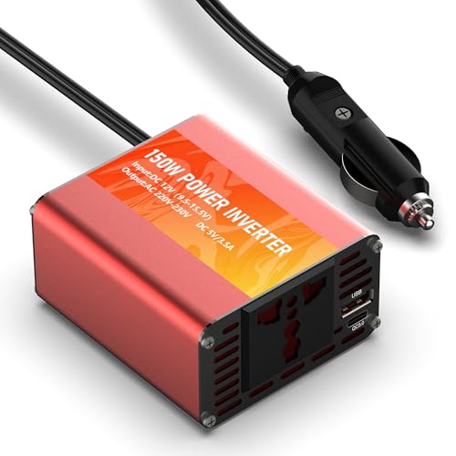 300W (crête) Prise Allume Cigare Convertisseur 12V 220V,transformateur 12v 220v de Tension 1 USB Power Inverter DC 12V AC 230V, Onduleur Electrique 150W