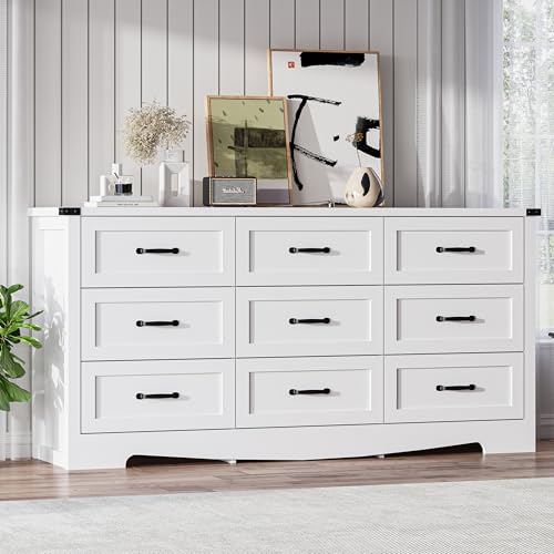 Thacuok White Dresser for Bedroom, 59'' Wide Wooden Chest of