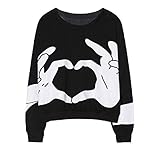 Ancia Girls Teens Cute Sweetshirt Pullover Sweater Long Sleeve(Black)