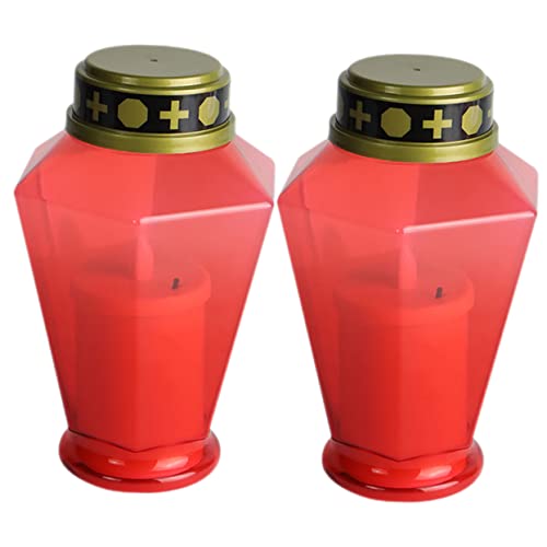 FUTUREORYY Velas Led Sin Llama Para Exterior 2 Piezas Hexagonal Roja, Resistente Al Agua, Decoración Cementerio y Oración, Luz Cálida Sin Humo, Batería No Incluida, Iluminación Portátil Para Eventos