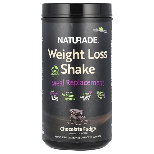 Naturade Plant-Based Weight Loss Shake, 25g Protein, 6g Dietary Fiber, Gluten & Soy Free Chocolate Fudge 18 Servings
