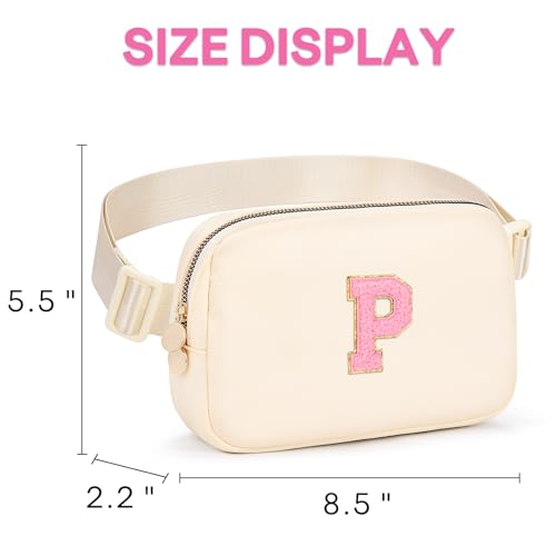Image of mibasies Initial Fanny Pack for Girls, Birthday Gifts for 4 5 6 7 8 9 10 11 12 13 Teen Girl - Cute Personalized Trend Stuff - Cream P