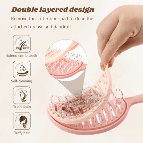 Image of Detangling Hair Brush,Curly & Straight Hair for Women Men,Portable Vented Paddle Brush for Wet Dry & Damaged Hair,Salon & Home Personal Use (Pink)