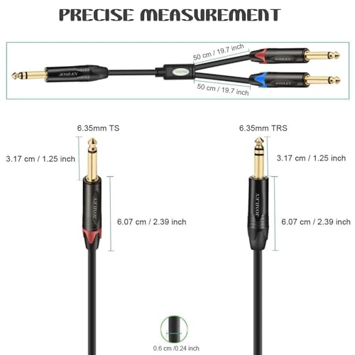 JOMLEY 6,35mm TRS Stereo auf Dual 6,35mm TS Mono-Einsatzkabel, 6,35mm (1/4 Zoll) TS Y Splitter Stereo Kabel, 6,35 mm TRS-Stecker Stereo auf Dual 6,35 mm TS-Stecker Mono Breakout Patch-Kabel - 1 Meter
