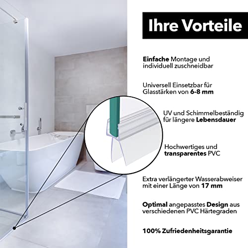 Finnbach Premium 2 x 80 cm Duschdichtung, Duschkabinendichtung für 6 mm 7 mm 8 mm Glasstärke, Duschtürdichtung mit verlängerter Gummilippe, wasserabweisend, mit Spritzschutz, Duschtürdichtung