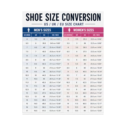 Shoe Size Conversion Chart Poster US UK EU Sizes Matte Vertical Guide