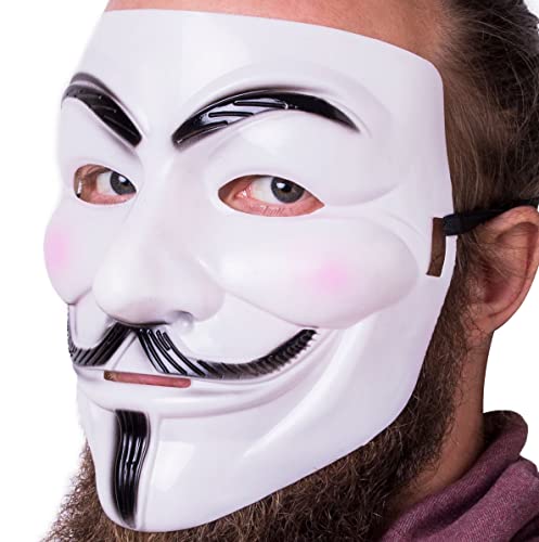 LOVARE 2 pcs V for Vendetta Face Mask White for Men - White Guy Face Mask Anonym Maske Adult - The Black Mask Mens - Guy Faulks Guy Falks Face Mask Halloween Mask