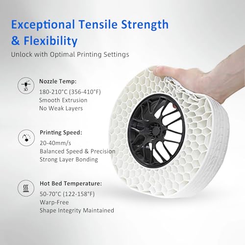 Image of Geeetech TPU Filament 1.75mm, Shore 95A - Flexible 3D Printer Filament with High Elasticity, 1KG (2.2lbs) Spool, Dimensional Accuracy ±0.03mm, Fits Most FDM Printers (White)