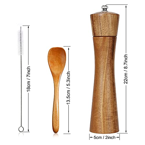 Salz und Pfeffermühle, 2 set Gewürzmühle aus Akazienholz, 8 Zoll Groβ pfeffermühle keramikmahlwerk mit Reinigungsbürste… - Image 7