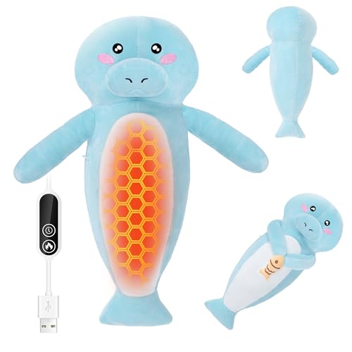 Image of Manatee Heating Pad Plush, USB Powered Electric Heated Stuffed Animal, Cute Sea Cow Plush with 3 Heat Levels & Timer, Soft Warm Ocean Animal Cushion Gift for Mom Women Teen Girls