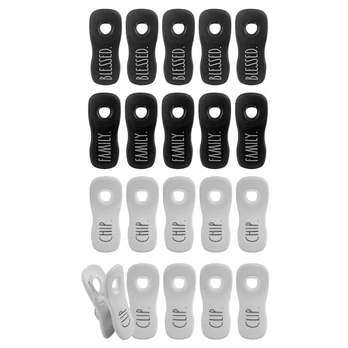 Image of Rae Dunn 20 Pc Bag Clips with Magnet- Food Clips, Chip Clips, Bag Clips for Food Storage with Air Tight Seal Grip for Bread Bags, Snack Bags and Food Bags (Black and White)