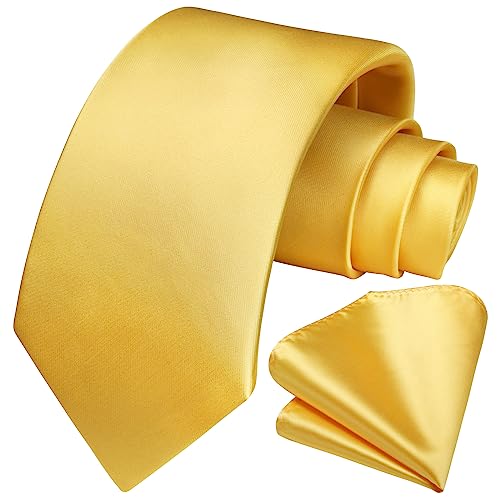Image of HISDERN Mens Solid Color Ties Formal Satin Necktie and Pocket Square Set Classic Wedding Business Tie & Handkerchief