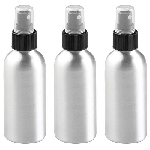 mDesign Aluminum Empty Refillable Spray Bottle Holds 4 Oz Brushed/Black 3 Pack