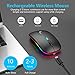 aMZCaSE LED Wireless Mouse, Rechargeable Slim Silent Mice 2.4G Portable Office Optical Mouse with USB Receiver and Type-C Adapter, 3 Adjustable DPI for Laptop, Computer, PC, Notebook, Desktop (Black)