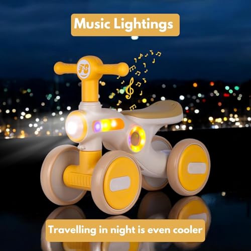 Image of Little Glide Ride on Balance Bike for 1-3 Years| Musical Ride-On Toy with LED Lights | Safe, Sturdy & Fun Indoor Toy| Suitable for Boys & Girls | Weight Capacity Up to 20Kgs(KB-065-Yellow)