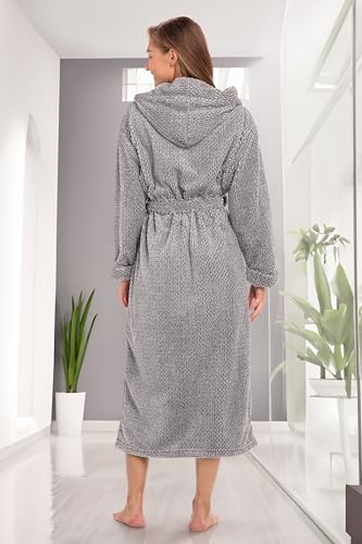 Image of Alexander Del Rossa Womens Fluffy, Fuzzy Robe for Women,Women's Long Hooded Robes, Plus Size