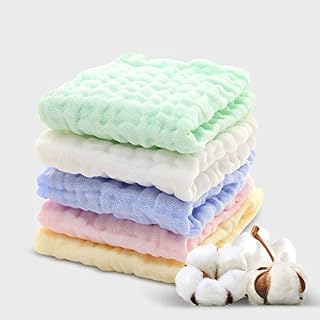 Baby Muslin Washcloths(12x12 Inches,5 Colors)-100% Natural Cotton Baby Wipes-Super Soft Face Towel