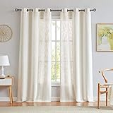 Central Park Beige White Stripe Farmhouse Curtains Semi-Sheer Rayon Blend Heavy Linen Texture Window Curtain Panel 6 Grommets Treatment for Living Room/Bedroom, Set of 2, 44