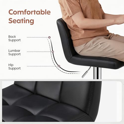 Image of Decor & More - Modern Height Adjustable Bar Chairs for Home | 360 Degree Swivel Seat Top | Bar Chair for Home Kitchen with Footrest | Set of 2 (Metal) - Black