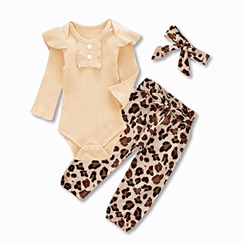 Image of Kislio Newborn Baby Girls Clothes Ribbed Ruffled Romper+Floral Pants+Headband Infant Outfit Set