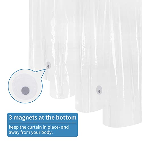 Augctoer Peva Bathroom Waterproof Shower Curtain Liner With 304 Stainless Steel Rings And Grommet And 3 Magnetic Weights 72” X 72” (Clear With Rings) #TOP5