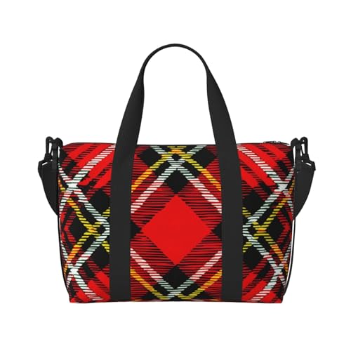 Plaid Red and Black print Gym Bag for Women,Carry on Weekender Overnight Duffle Bag,Personal Item Tote Bag2