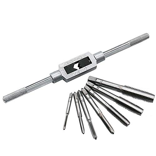 8pcs 3F Thread Metric Machine Wrench | Hand Screw Thread Plug Taps Set M3 M4 M5 M6 M8 M10 M12 with Adjustable Tap Wrench 1/16-1/2'' by CAIDU