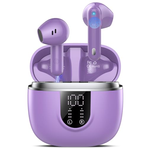 2026 Cuffie Bluetooth 5.4, Auricolari Bluetooth 45Ore, Cuffie Wireless In Ear HiFi Stereo cor LED Display, Cuffie Senza Fili Cancellazione Rumore, Cuffiette Sport IP7 Impermeabili, Headphones Viola