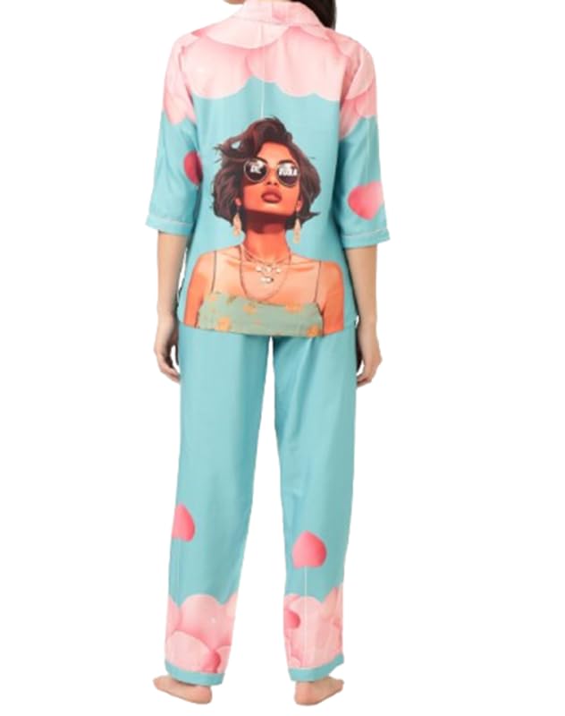 Women's Polyester Solid Pajama Set Pack of 1 (AH-BT-601_Ocean Blue_XL)-image-37