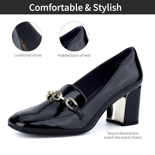 JENN ARDOR Heeled Loafers for Women Block Heel Loafers Comfortable Square Toe Chunky Pumps for Women Work Heels Office Shoes Ladies Professional Classy Dressy Shoes with Chain2