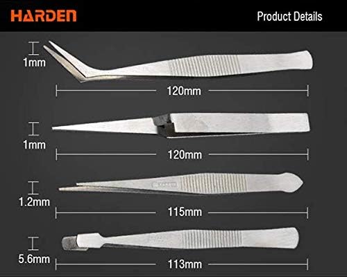 HARDEN 4Pcs Stainless Steel Tweezers Set (HAR 660238), Anti-magnetic, Magnetic & Acid Resistant, Non-slip Design - Image 5