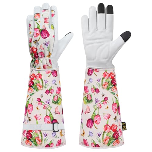 Atmungsaktive Leder Gartenhandschuhe für Damen und Herren - Lange Mit Unterarmschutz für Gartenreinigung, Wählen, Pflanzen, Landschaftsbau