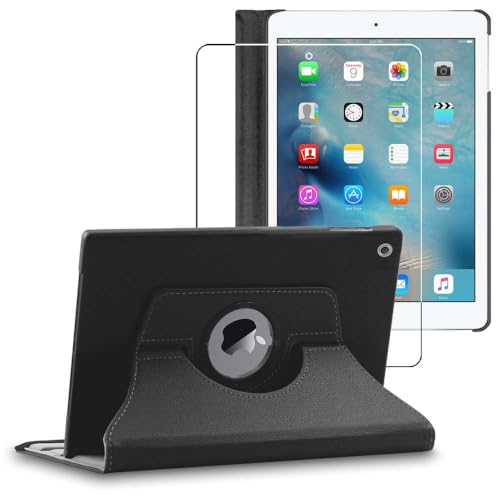 ebestStar - Cover per iPad 2018 9.7 2017, Air 1 2013 Apple, Custodia Protezione Rotazione 360, Pelle PU, Nero + Vetro Temperato