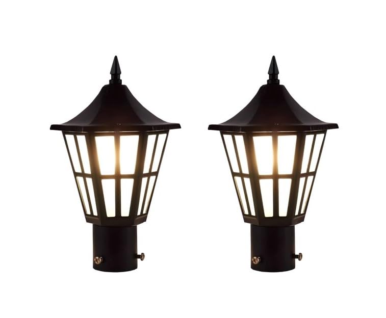 SZ Outdoor Gate Light, Black Metal Glass Hexagonal Post Lantern, Traditional Style, Corded Electric, Water Resistant, 2 Pack (Without Bulb)-image-27