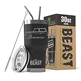 1966-77 Ford Bronco BEAST 30 oz Stainless Steel Insulated Tumbler w/Lid, 2 Straws, Brush and Gift Box black