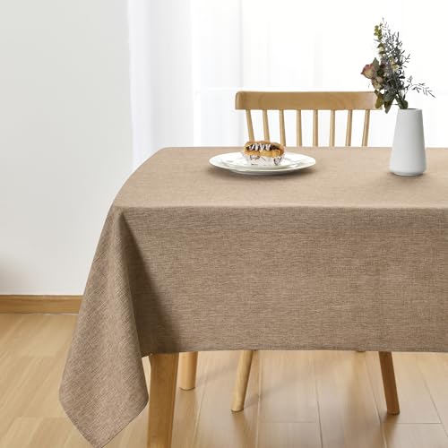 JIUZHEN Rectangle Table Cloth Faux Linen Farmhouse Tablecloth Wrinkle and Stain Resistant Decorative Fabric Table Cover for Kitchen, Dining Room, Parties and Camping, Khaki, 54 x 80 Inch by JIUZHEN - Used condition - US$18.27