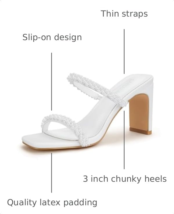 Image of Carcuume Women's Square Toe Two Strap Open Toe Block Heels Sandals Slip On Shoes