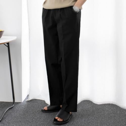 Mens Casual Elastic Waist Linen Trousers Summer Lightweight Beach Pants with Pockets3