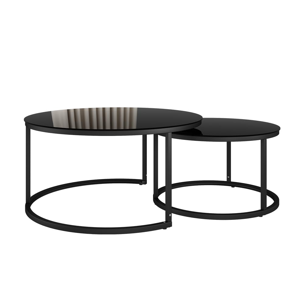 Vicco Conjunto de Mesa de Centro Montreal, Negro Brillo Intenso, 77 x 77 cm 2 Partes, Plegable para Ahorrar Espacio y combinable de Forma versátil