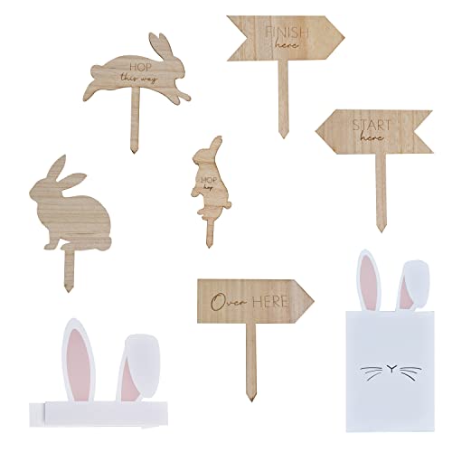 Ginger Ray Easter Egg Hunt Pack with Wooden Eco Reusable Signs & Bags, Brown - Image 3