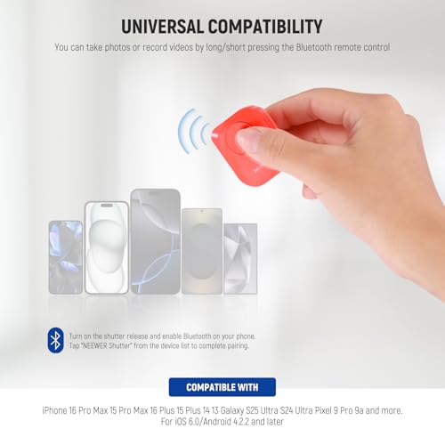 NEEWER ワイヤレスBluetoothリモートカメラシャッターリリースコントロール iPhone iPad Android用 コンパチブル Galaxy S25 Ultra/S24 Ultra/Pixel 9 Pro/9a 自撮り写真/ビデオ録画用 RT116