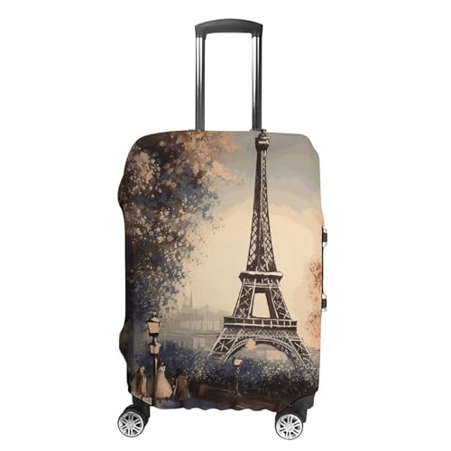 Romantic Paris Eiffel Tower Luggage Cover, Elastic Luggage Protector Fits 19-32in Suitcases, Washable & Anti-Scratch Suitcase Cover for Men Women M