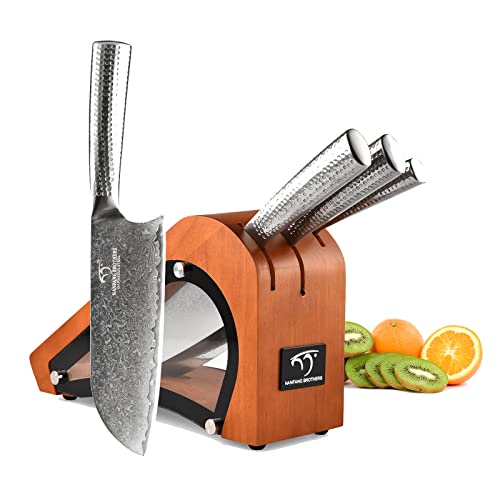 VG10 Steel 67 Layers SuperiorDamascus Kitchen Knife Set, 10.00cm à 20.00cm Couteau de chef Sharp Damascus avec poignées martelées et bloc de bois Cover