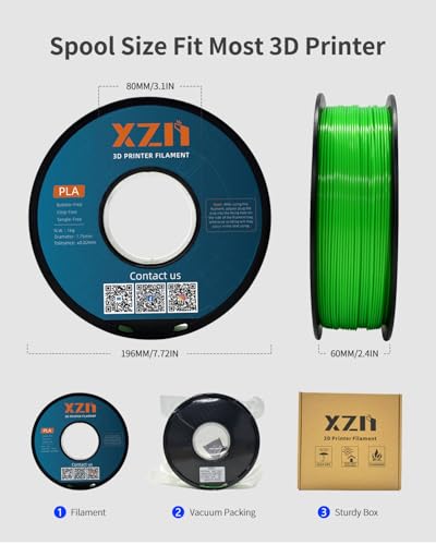 Image of PLA Filament 1.75mm Green 1KG, Neatly Wound, 3D Printer Filament Dimensional Accuracy + /- 0.02mm, 1kg Spool(2.2lbs) Fit Most FDM 3D Printers
