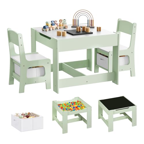 WOLTU Mesa infantil com 2 cadeiras, mesa e cadeira para crianças com armazenamento, tabuleiro reversível, para trabalhos manuais, desenho e leitura, móveis infantis para creche, a partir de 2 anos
