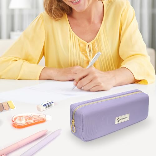 Image of FINPAC Pencil Case, Corduroy Aesthetic Makeup Bag, Cute Kawaii Pen Bag Pouch Holder Box Organize for Study, Office, or Travel (Purple)
